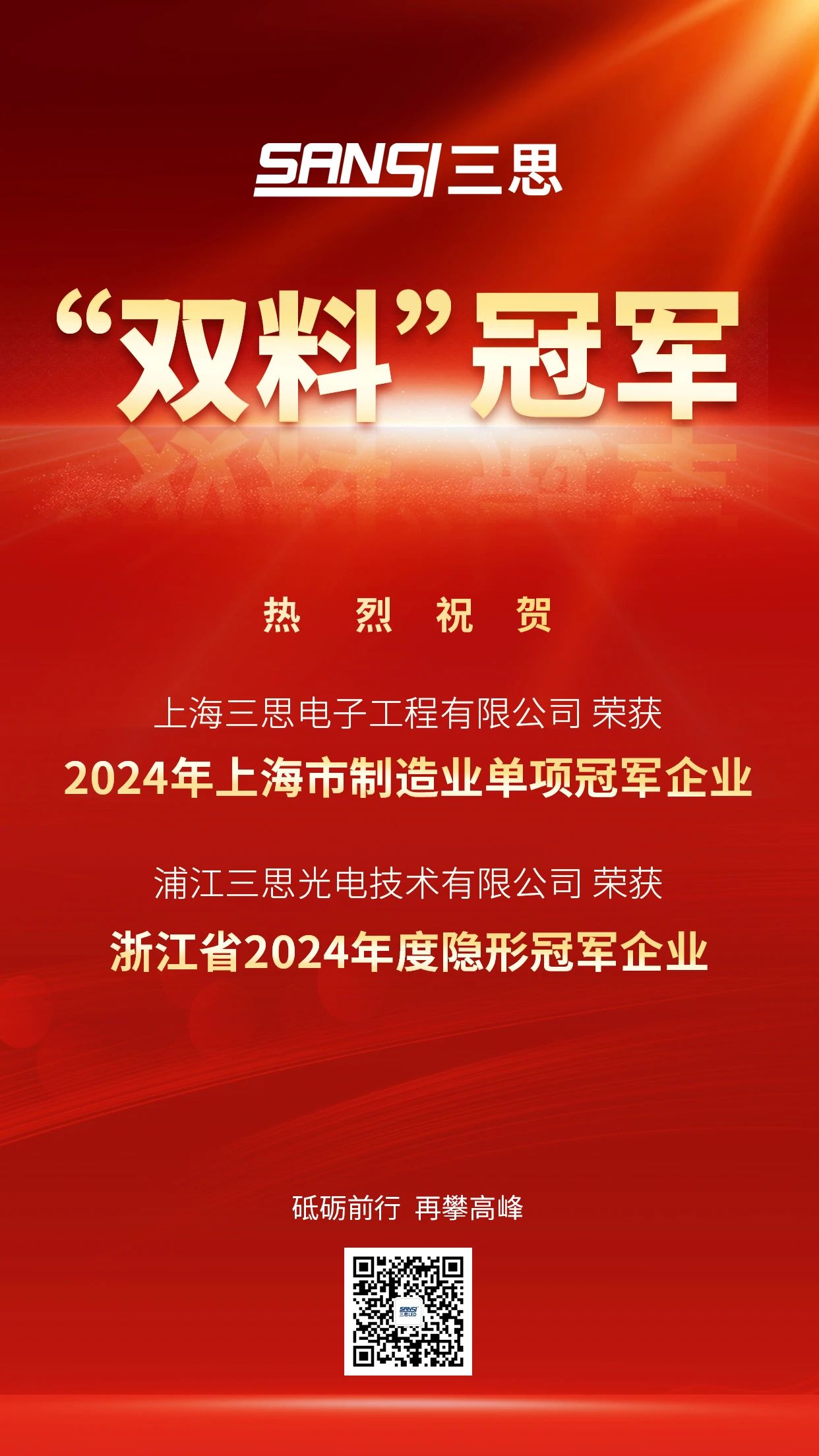 雙料冠軍,三思公司,被認(rèn)定為,制造業(yè),單項(xiàng)冠軍,隱形冠軍企業(yè)